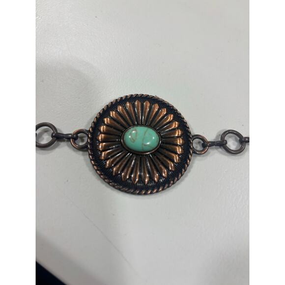 Western Concho Chain Belt Turquoise Stones Adjustable Copper tone Boho Hip Belt - Picture 3 of 7